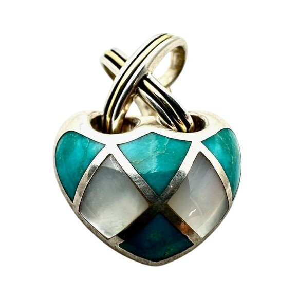 Eric Grossbardt 18K Gold Sterling Silver Pearl Turquoise Heart Pendant
